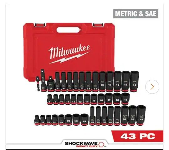 SHOCKWAVE 3/8 in. Drive SAE and Metric 6 Point Impact Socket Set (43-Piece)