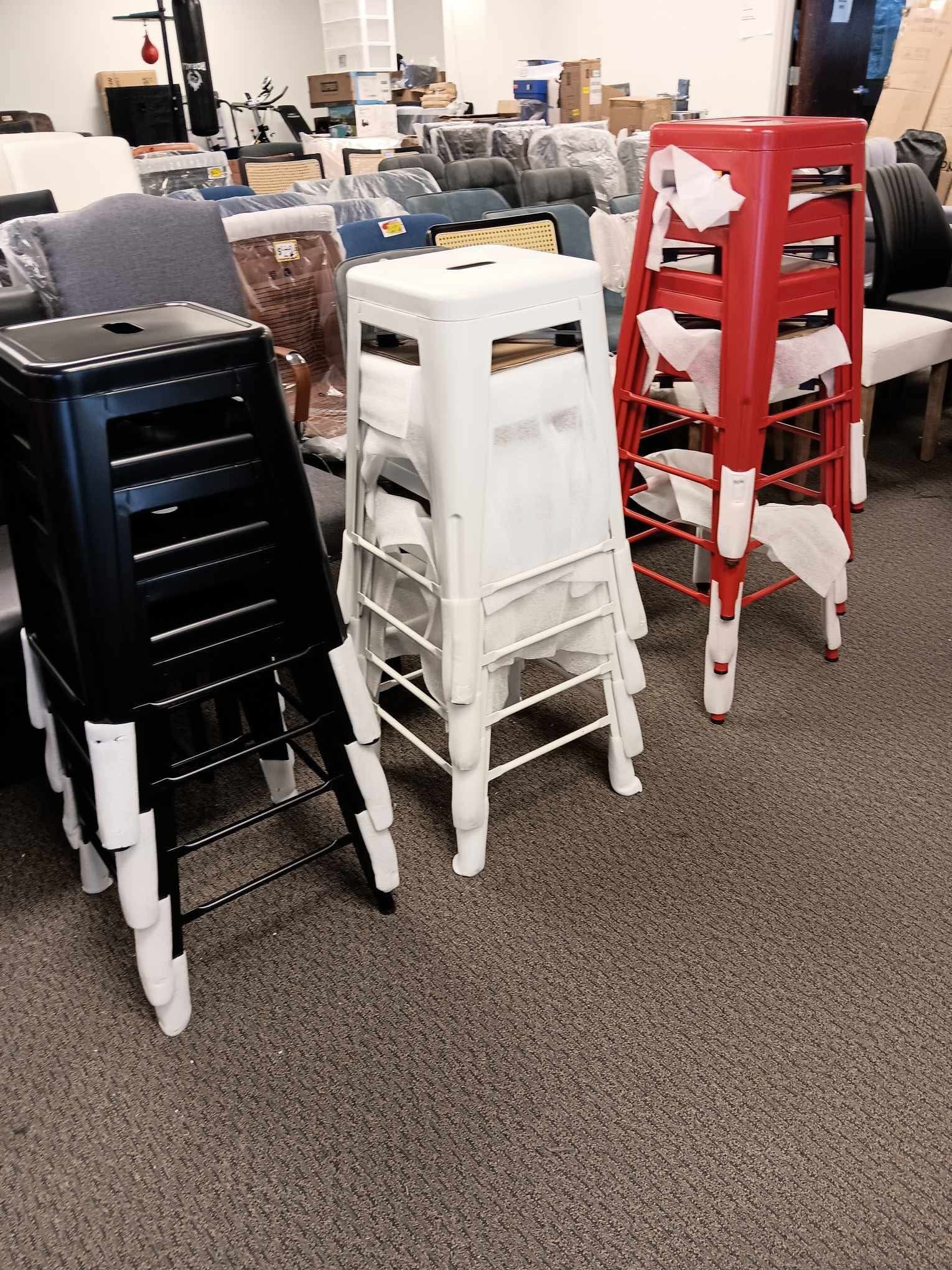 【Set of 4】Metal Backless Bar Stools Set of 4, 30" Bar Height Modern Industrial Barstools w/Cut-Out Handle, Footrest, Rubber Foot Pads, Stackable Bar D