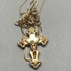 Vintage 14k Italy Necklace With 10k Crucifix Cross Pendant