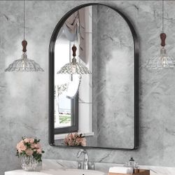 Suidia 22x30 Arch Bathroom Vanity Mirror Black Metal Frame Wall Mounted