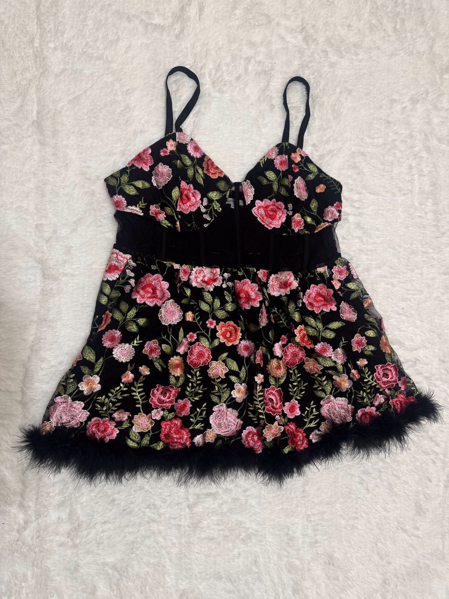 New 2x black lace floral embroidered dress boho festival flower lace short rave