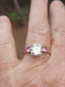 Strontium Titanite And Pink Sapphire Ring. Rhodium Over Silver.  Size 10