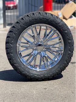 🔥 22” Chrome ZL1 Wheels + 35” Mud Terrain Tires 6 Kug Chevy GMC Cadillac