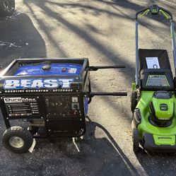 Generator and Greenworks Lawn Mower