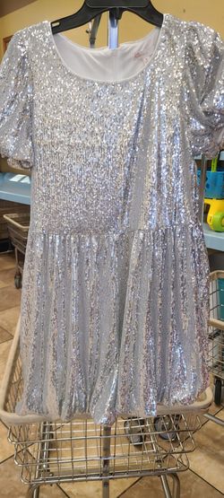 Silver Sequin Tiered Mini Dress