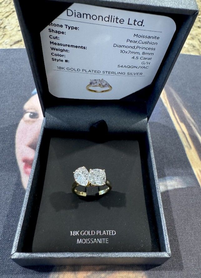 18k Plated Gold 4.5carat Moissanite Ring