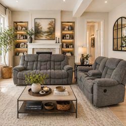 🔥Hot Deal🔥Brand New 2pc Name Brand Reclining Sofa And Reclining Loveseat With Cup Holder Console $1699, 12 Months No interest Finance Available 