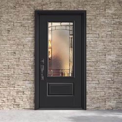 Masonite Performance Door System 36 in. x 80 in. 3/4-Lite Right-Hand Inswing Element Black Smooth Fi