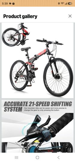 27.5"Foldable Bikes for Adults 21 Speed Mountain Bike, Folding Bike
Foldable High Carbon Steel Frame, Full Suspension, Dual Disc Brake & Adjustable Er