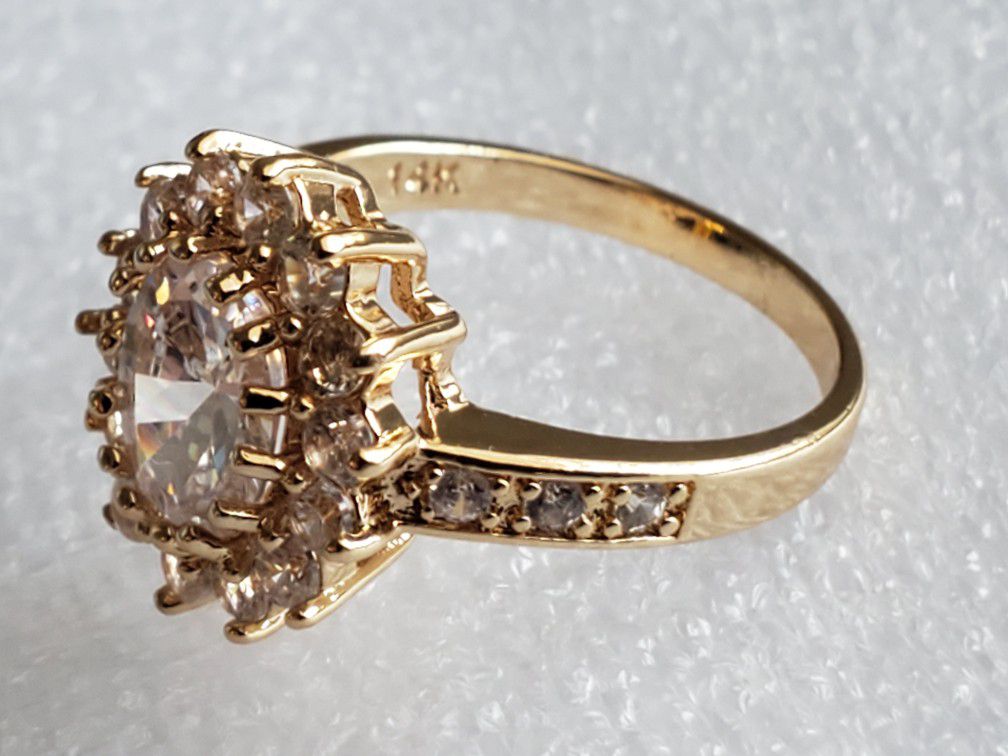🎄💍14K YELLOW GOLD 3.60CT WHITE SAPPHIRE RING SIZE 8