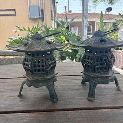 Antique Chinese iron cast pegola garden lanterns