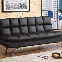 Brand New Black Leather Futon Sofa  Sleeper Converts Into Bed 