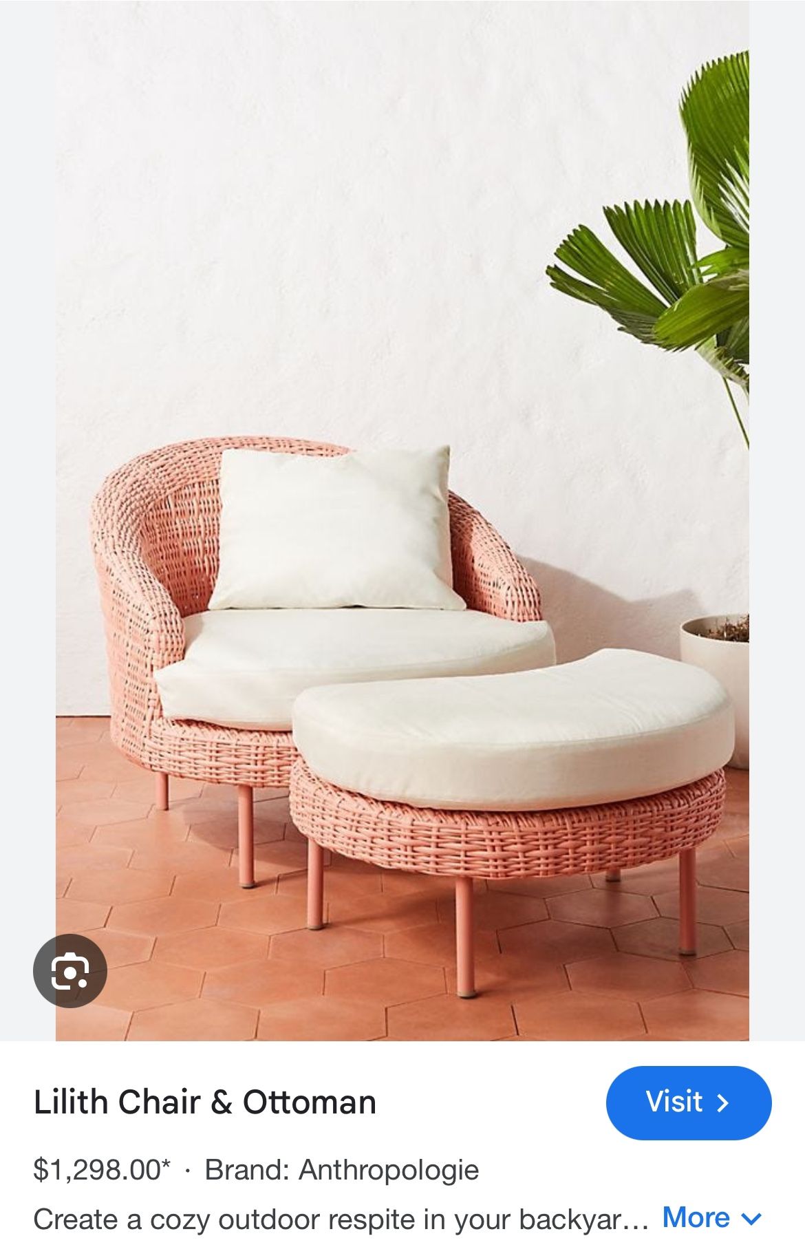 2 Lilith Pink Indoor/Outdoor Chair With Ottoman Anthropologie