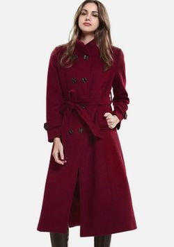 Escalier Women's Wool Trench Coat Double-Breasted Jacket Tie Belt
