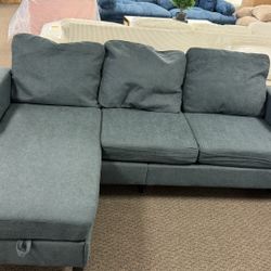 Convertible Sectional Couch Sofa, 3 Seats Couches for Living Room, L-Shaped Couch with Storage Chaise and 2 Cup Holders, Small Couches for Apartment, 