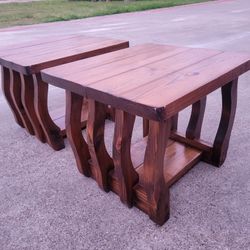 Beautiful, Dark, Solid Pine End Tables "Arts & Craft" Style Wooden 22Lx23Wx18.5H