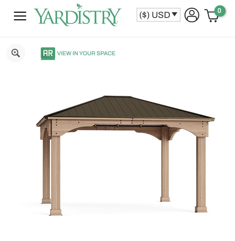 Yardistry 12x14’ Gazebo, Cedar Wood/Aluminum Roof