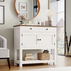 Farmhouse Console Table with 2 Doors and 2 Drawers Cabinet, Coffee Bar, Entryway Table with Storage Shelf, Sofa Tables, Buffet Sideboard for Kitchen, 