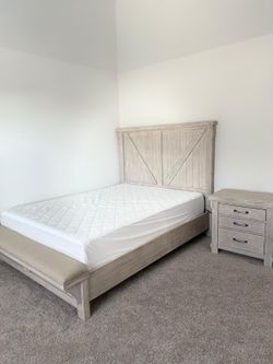 Queen Bed Frame with Memory Foam Mattress & Nightstand – Complete Bedroom Set