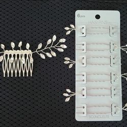 Silver Rhinestone Hair Comb and Matching Pins for Wedding/Prom/Party's Bundle 