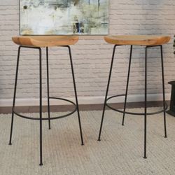 Solid Mango Wood 30” Height Metal Bar Stools