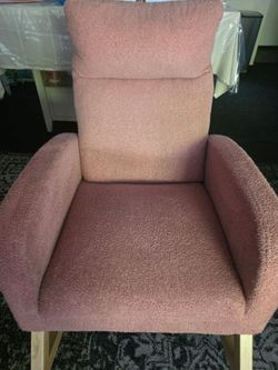 Pink Boucle Accent Chair with Wood Legs
