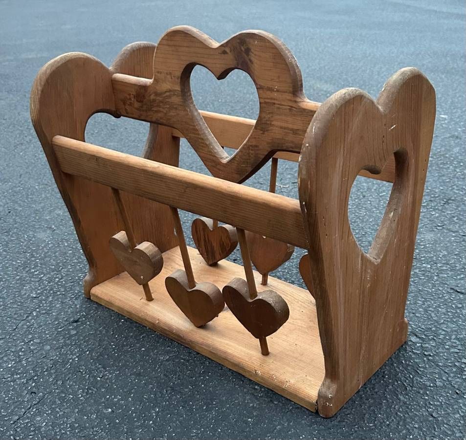 Antique Solid Wood Love Heart Magazine Rack