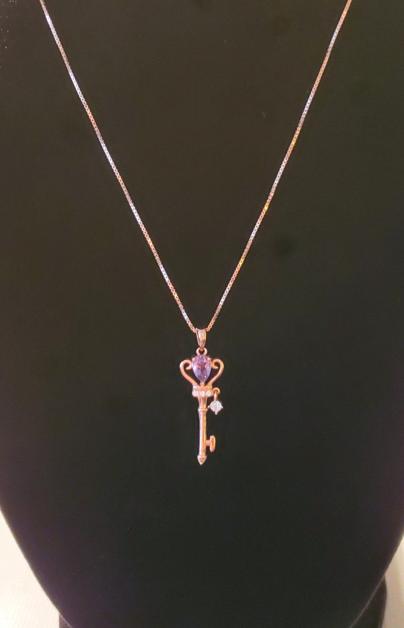 Rose Gold Crown Key Pendant Necklace 