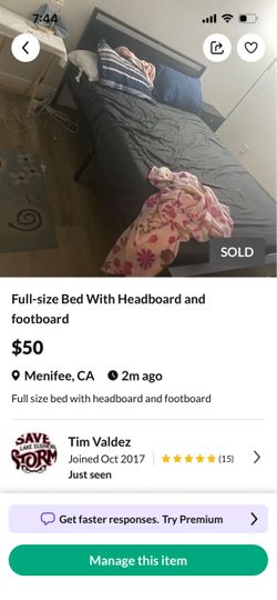 Full size bed with headboard and footboard