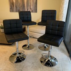 New Adjustable Black Bar Stools - Assembled - 85$ Each - Modern Design with Faux Leather - Swivel Barstool Chair  Thumbnail