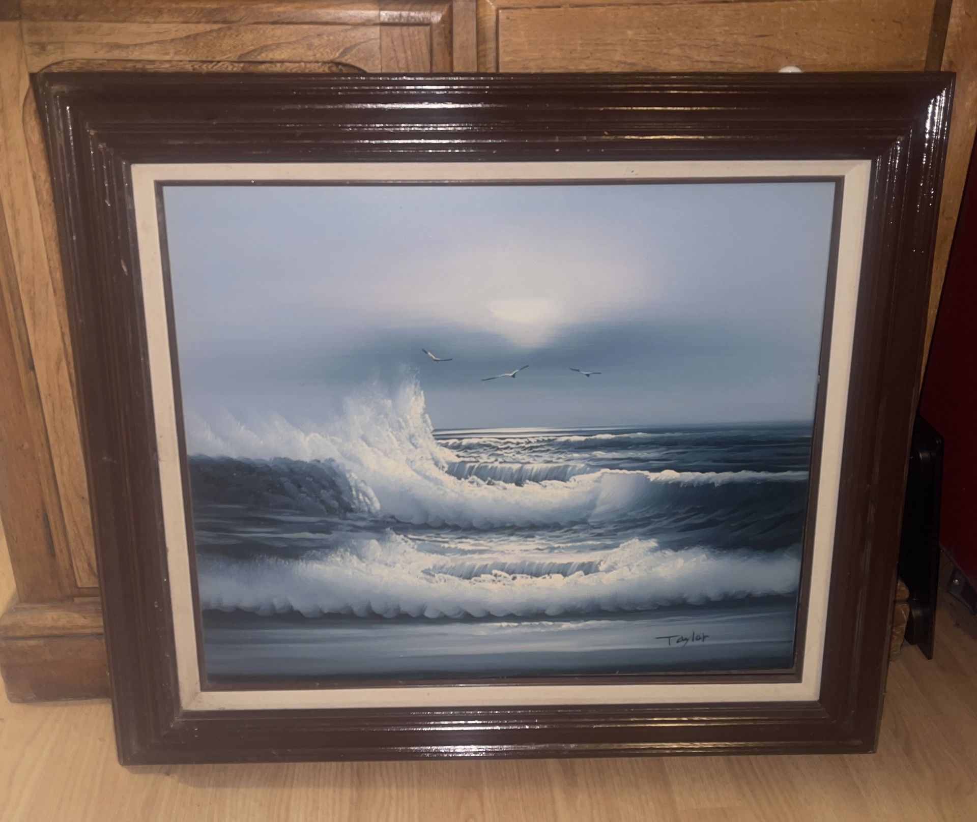 Vintage Oil Painting Ocean Waves Signed Taylor