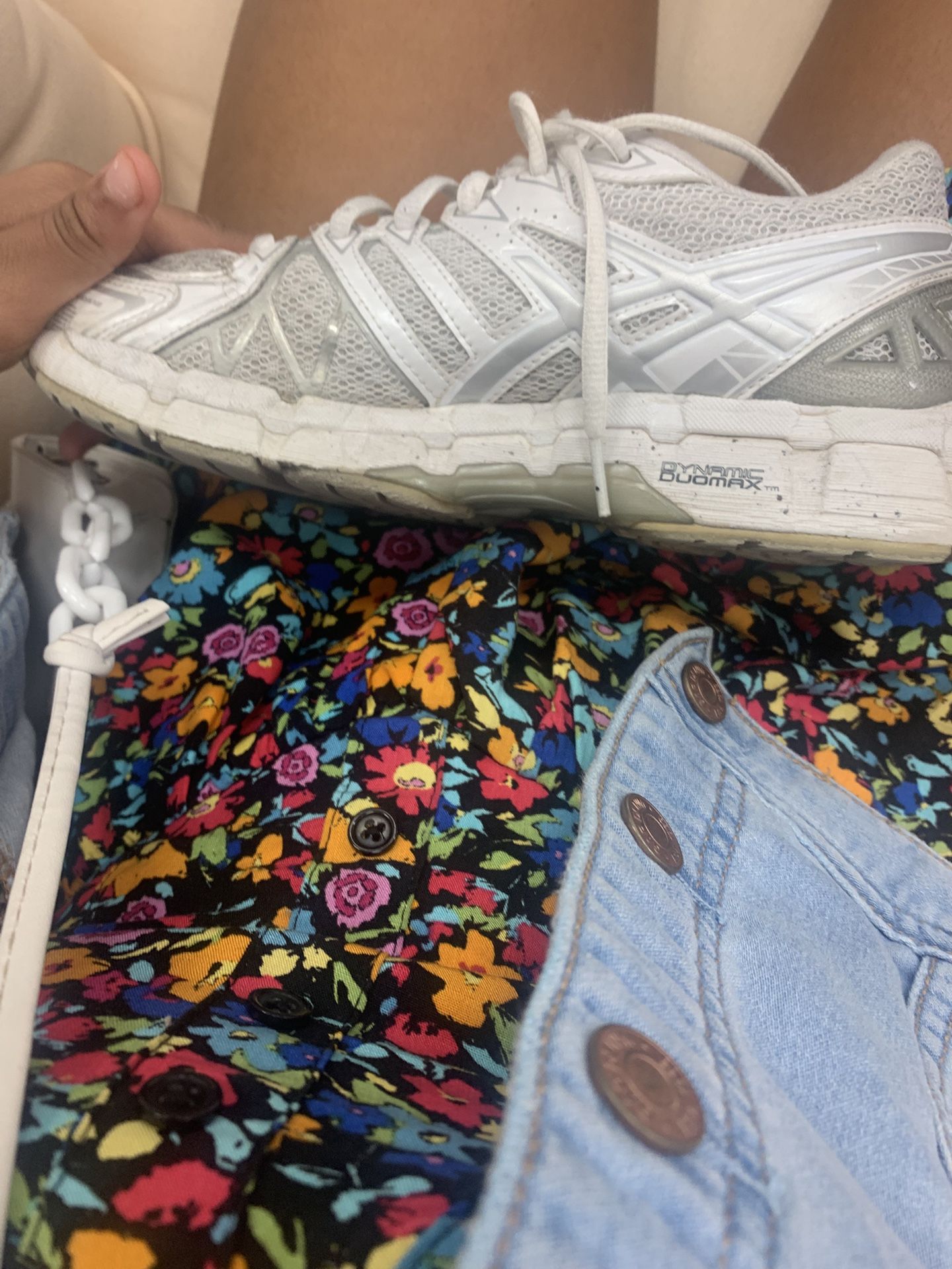 white and gray asics