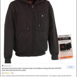 Milwaukee Leather.  MPM1713SET Men's Black Heated Zipper Front Hoodie (Battery Pack Included). XL.