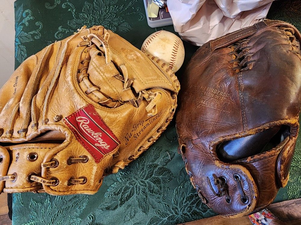 Antique Baseball Glove And Mit
