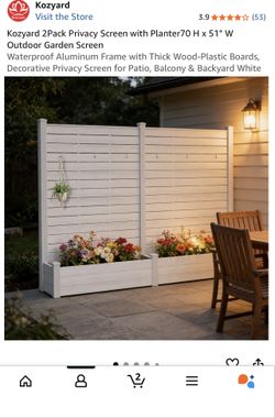 Kozyard 2Pack Privacy Screen with Planter70 H x 51" W Outdoor Garden Screen Waterproof Aluminum Frame with Thick Wood-Plastic Boards, Decorative Priva