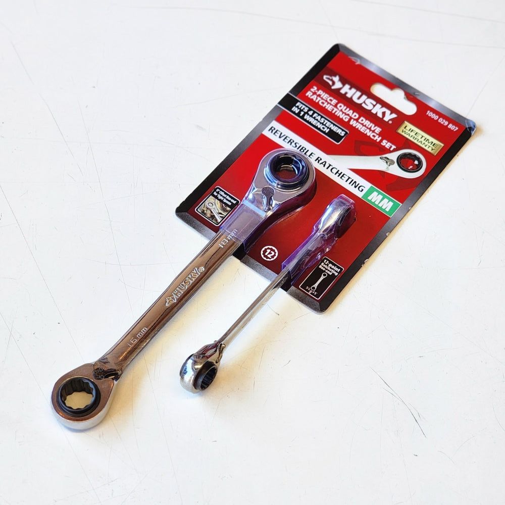 HUSKY Metric Quad Drive Ratcheting Wrench Set (2-Piece)