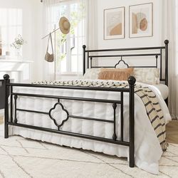LFHHH006 Queen Size Metal Platform Bed Frame with Victorian Vintage Headboard and Footboard/Mattress Foundation/Under Bed Storage/No Box Spring Needed