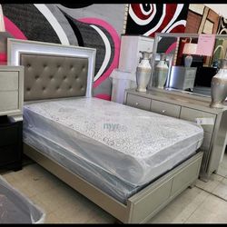 New/ Champagne Upholstered Panel Bedroomset/dresser,mirror,nightstand, Bed/ Queen,full,twin,king Size Available/Ask For A Discount Code 