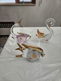 3 Made In Italy Glass Gold Plated Figurines 