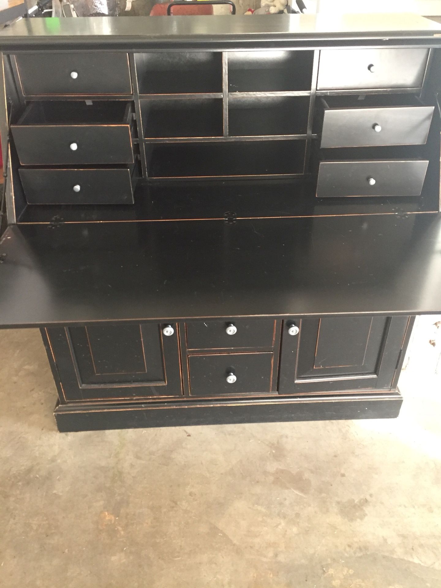 Solid wood secretary desk. Pottery barn style. Tons of storage. 44Lx44Hx12 at top and 20 at the widest