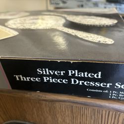 Silver Plated Three Piece Dresser Set 