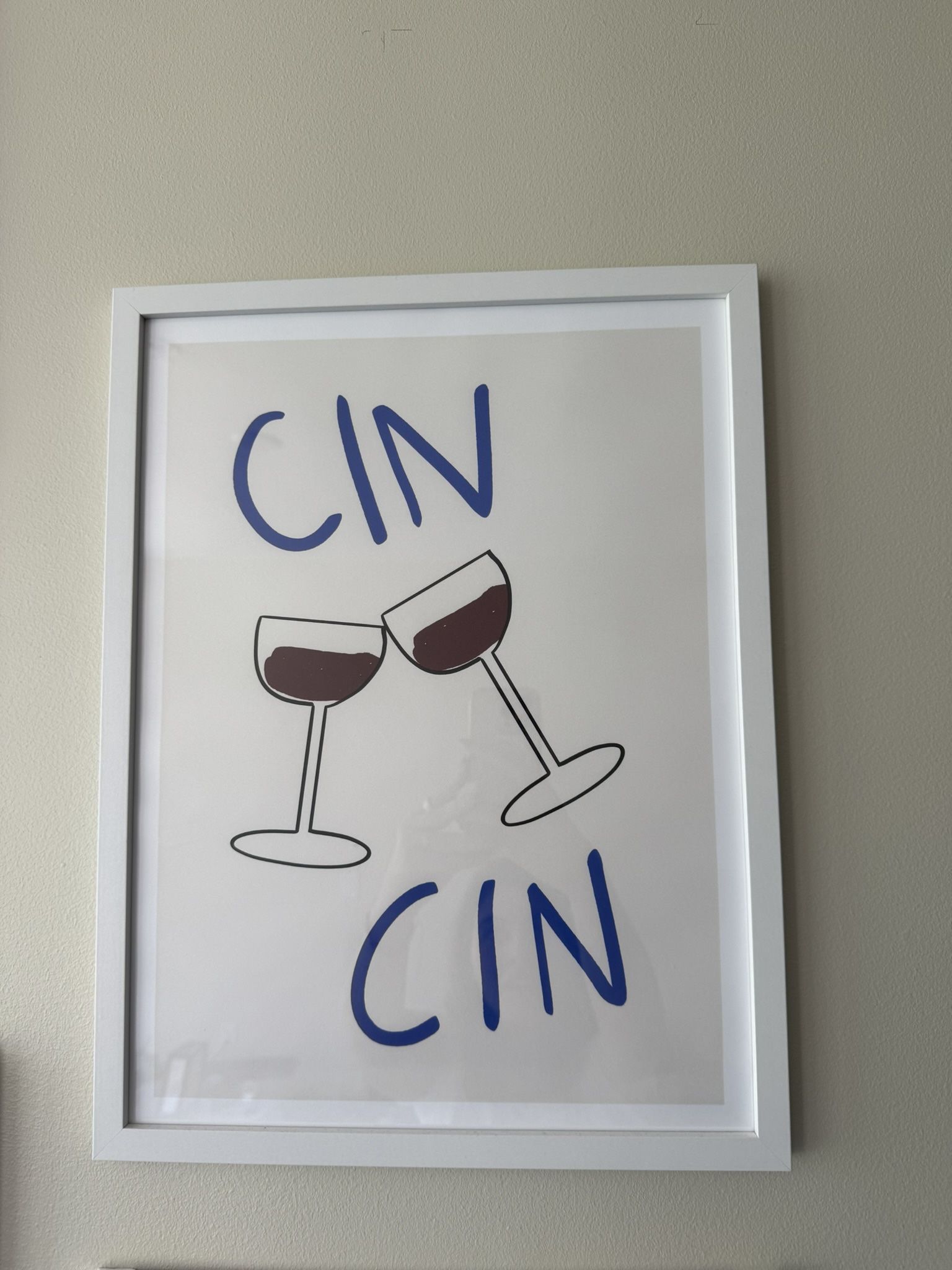 12x16 “CIN CIN” Wine Art Print – White Frame