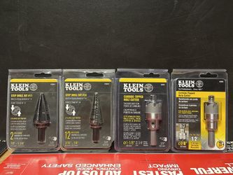 KLEIN TOOLS  2 STEPS BIT#11 And #14 And 2 CARBIDE -TIPPED  HOLE  CUTTER #31876 And #31875  All 4 For $75