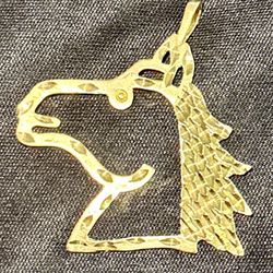 14K Solid Yellow Gold Diamond Cut -Large Horse Head Charm Pendant. 
