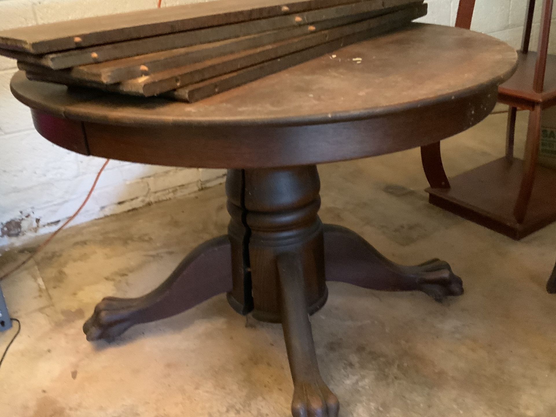 Round, Claw Foot Oak Table, 3 Chairs