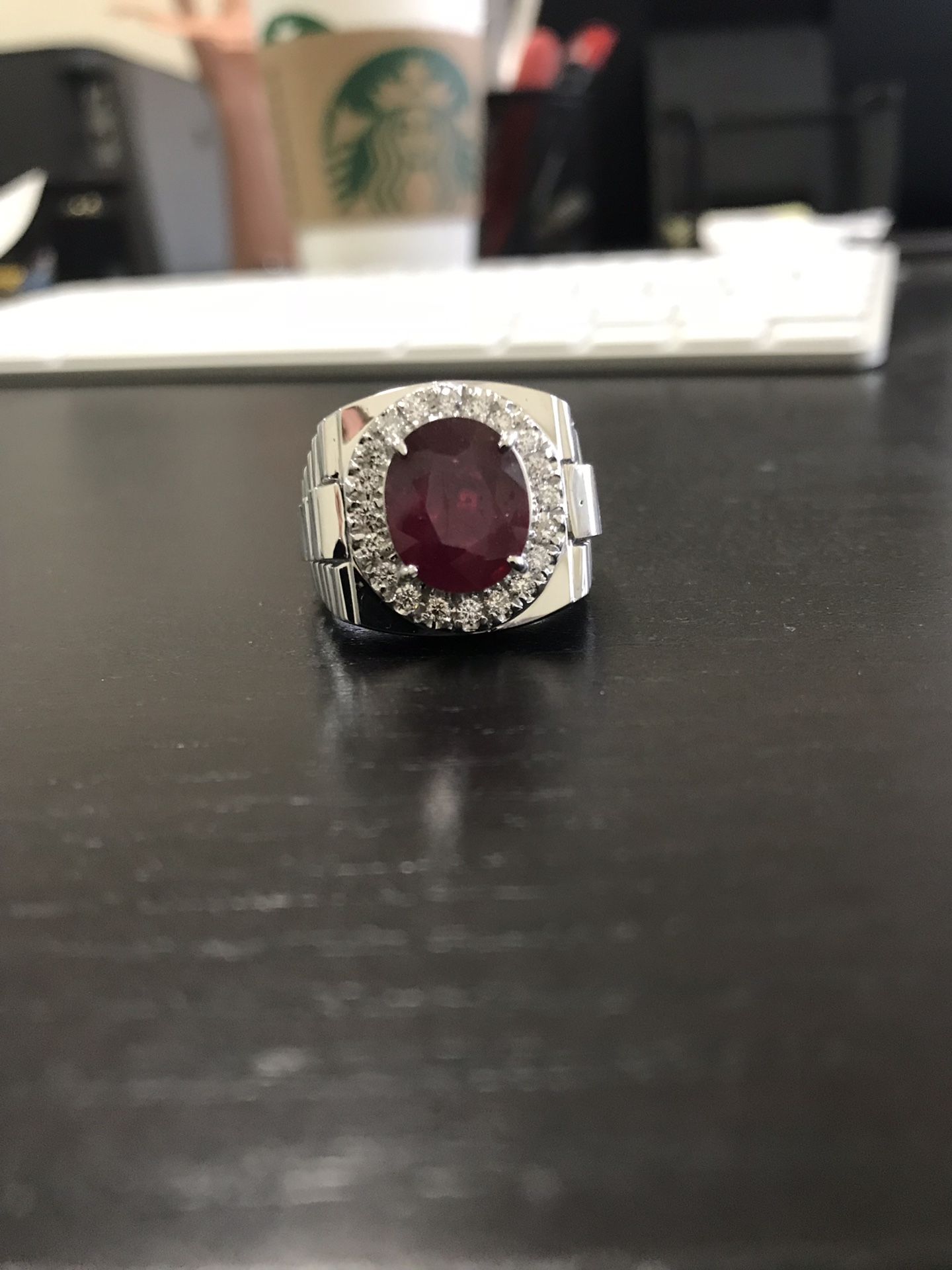 14k solid gold mens natural diamond and ruby ring