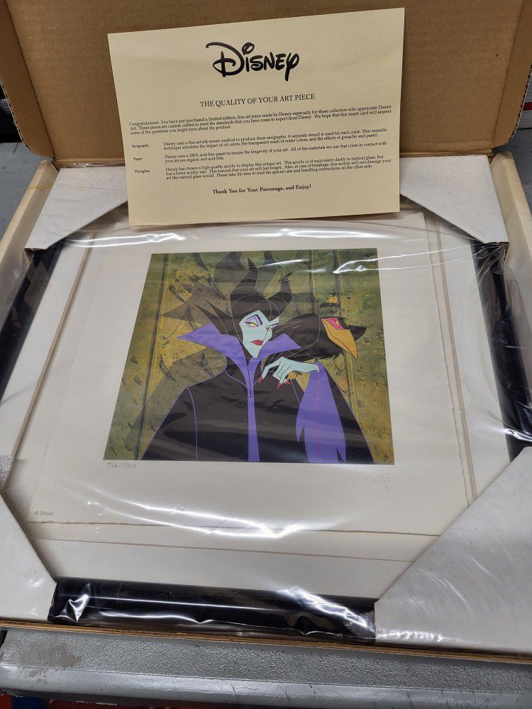 Walt Disney Art Classic Maleficent Still Sealed 14 X 14 Inch Framed Lithograph With COA Certificate 