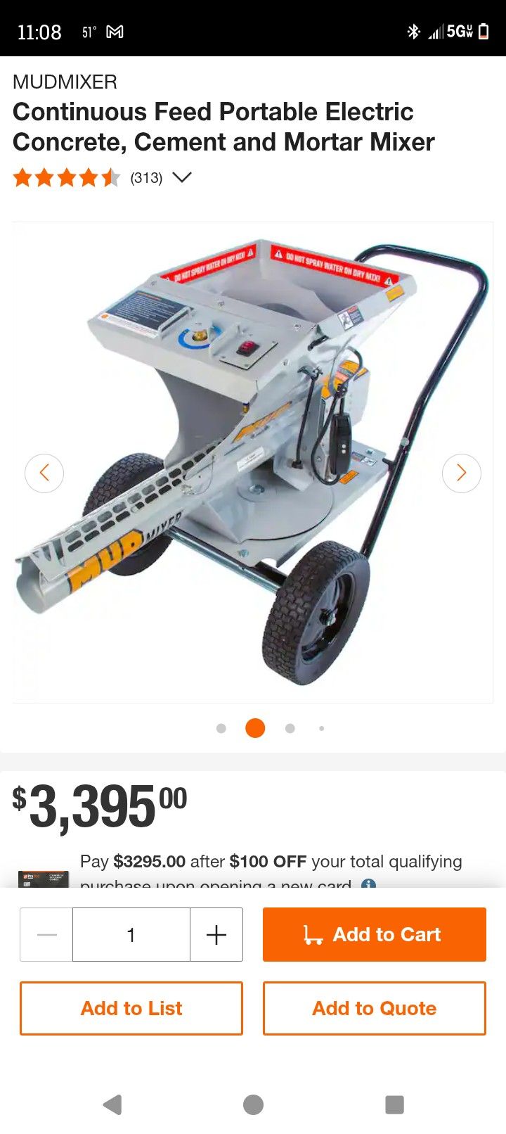 MUDMIXER
Continuous Feed Portable Electric Concrete, Cement and Mortar Mixer