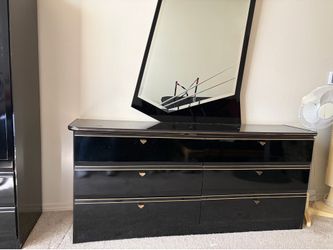 Vintage black dresser with mirror