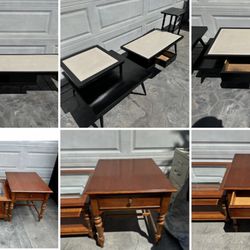 2 assorted coffee table $25, 2 end tables $20 ea 